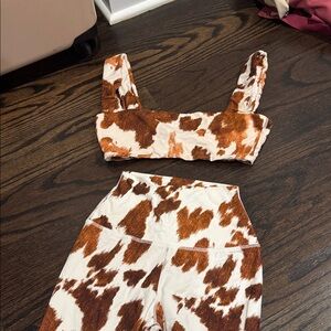WeWoreWhat Brown and Cream Cow Print Set